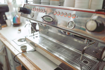 Close up of coffee machine control panelの写真素材