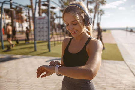 Shot of beautiful fitness woman on street workoutの写真素材
