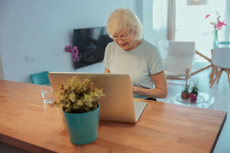 Senior woman working with laptop at home