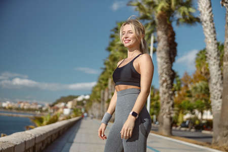 Shot of beautiful fitness woman on street workoutの写真素材