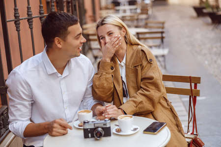 Happy couple resting and having fun togetherの写真素材
