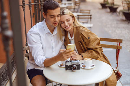 Man and woman hugging and resting togetherの写真素材