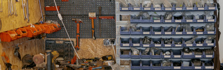 Interior of workshop full of tools ready for work