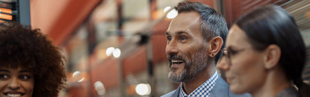 Businesspeople talking while standing in office during break. Teamwork conceptの写真素材