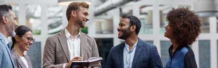 Multiethnic group of business people talking in office during break. Teamwork conceptの写真素材