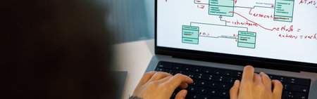 Close up of woman hands working remotely on laptop. Online studying