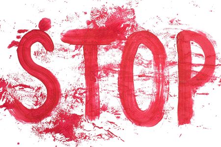 Stop sign with splashes on white backgroundの写真素材