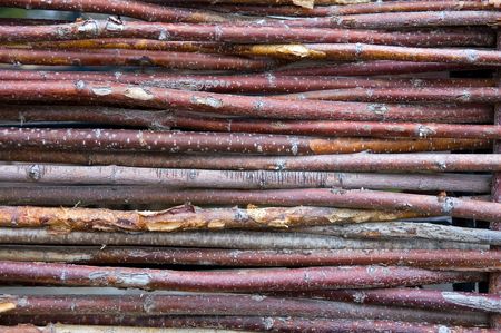 closeup of wood twig fenceの写真素材