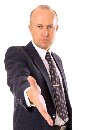 businessman offers his hand to a partner. isolated on whiteの写真素材