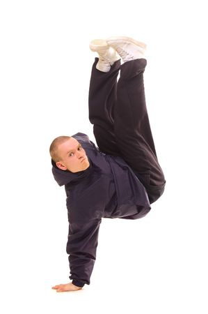 dancer standing on one hand. isolated on white