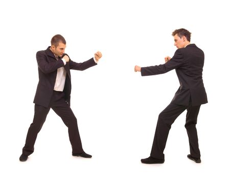 two business rivals want to fight. isolated on white の写真素材