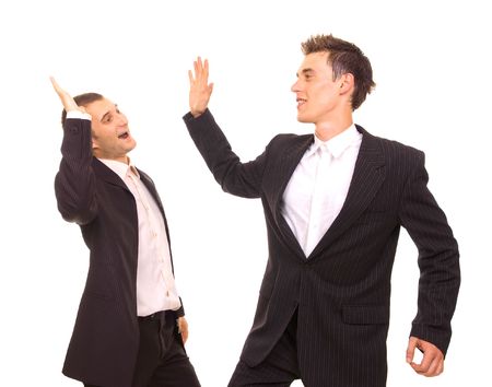two successful colleagues isolated on whiteの写真素材