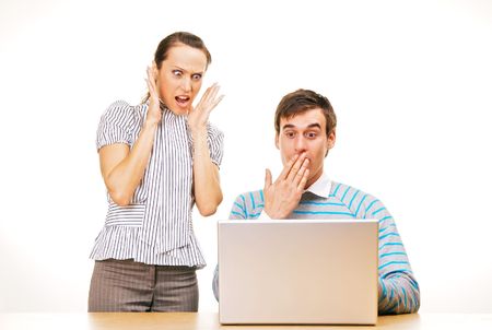 man and woman have problems with computer