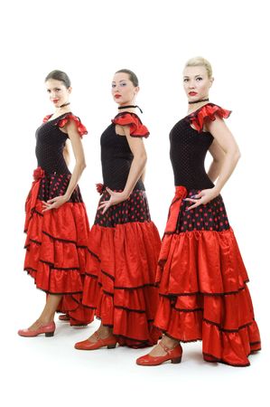 three dancers in national Spanish costumes. isolated on whiteの写真素材