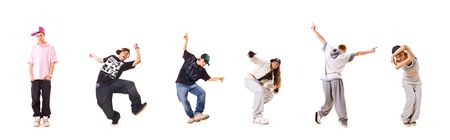 team of new style dancers isolated on white