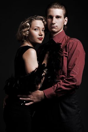 romantic couple stylized in retro style