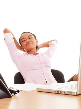 woman resting and dreaming at the workplaceの写真素材