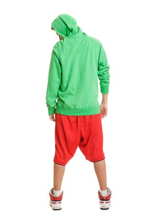 back of cool breakdancer. isolated on whiteの写真素材