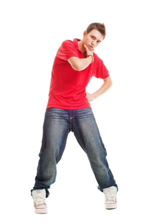 cool hip-hop guy in red t-shirt. isolated on white backgroundの写真素材