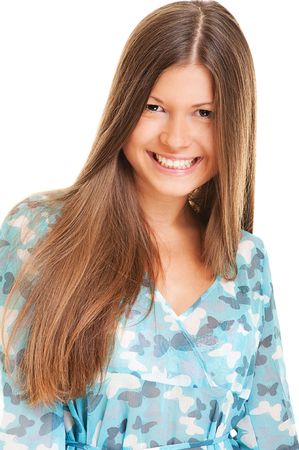 portrait of happy healthy woman with long hairの写真素材