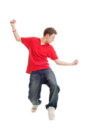 hip-hop guy dancing. isolated on whiteの写真素材