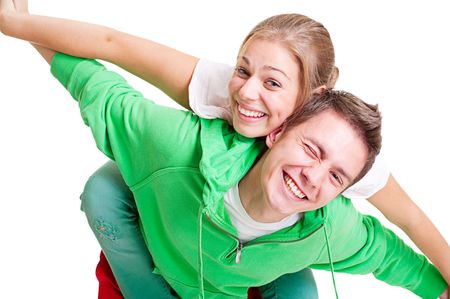 bright portrait of happy and playful coupleの写真素材