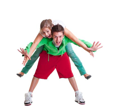 happy bright couple. isolated on white backgroundの写真素材