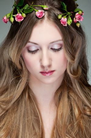 beautiful portrait of lovely model with long hairの写真素材