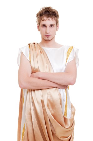 portrait of handsome man greek styled. isolated on white backgroundの写真素材