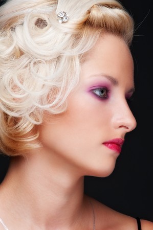 close-up portrait of allluring blonde with hairdoの写真素材