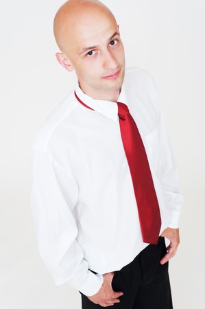 portrait of handsome businessman over grey background の写真素材