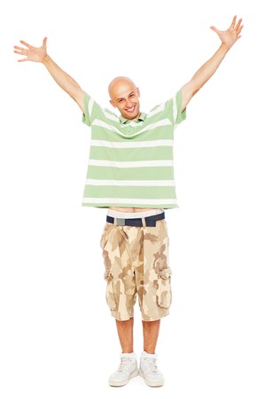 portrait of happy man over white background の写真素材