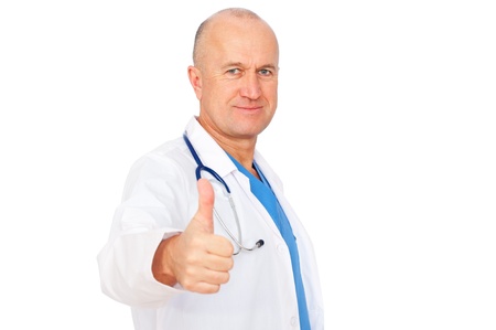 portrait of smiley medical doctor showing thumbs up の写真素材