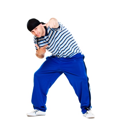 hip hop dancer performing. isolated over white background の写真素材