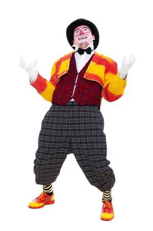 angry clown looking up. isolated on white backgroundの写真素材