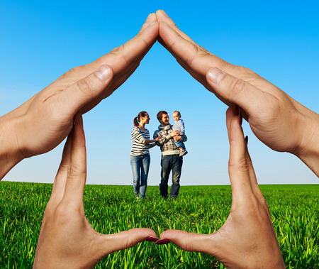 concept photo of happy family at the fieldの写真素材
