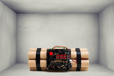 big bomb with timer in old grey roomの写真素材