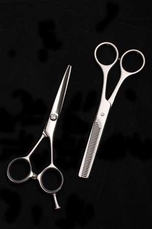 Special scissors for work of hairdresser, for hairstyle and for giving hairdress of final form, gearの写真素材