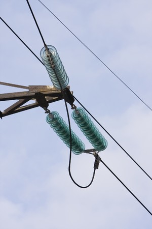 Support of line of electricity transmissions with isolators and wires