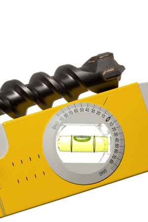 Phial of building level And drill closeup