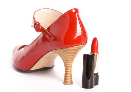 new elegant Shoes on a high heel (Here with lipstick)の写真素材