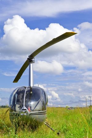Helicopter on Field solar dayの写真素材