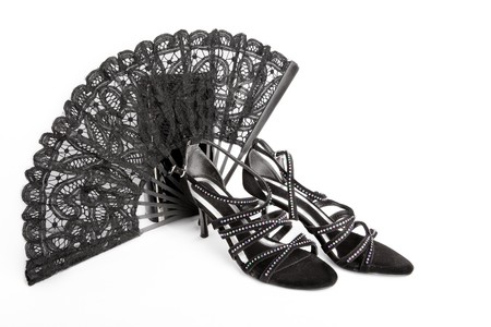 Evening  shoes and fanの写真素材