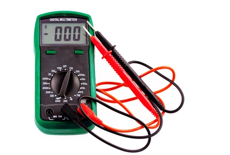 Digital multimeter with wires and plugsの写真素材