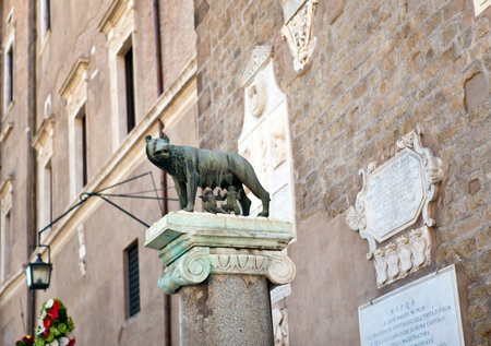 The statue of Romul, Remus and she-wolf in Rome, Italyのeditorial素材
