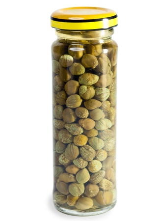 Glass jar with tinned capersの写真素材