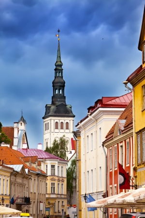 View on St. Nicholas' Church (Niguliste). Old city, Tallinn, Estoniaの写真素材