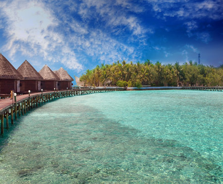 Island in ocean, overwater villas のeditorial素材