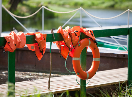 Lifebuoy at the mooring の写真素材