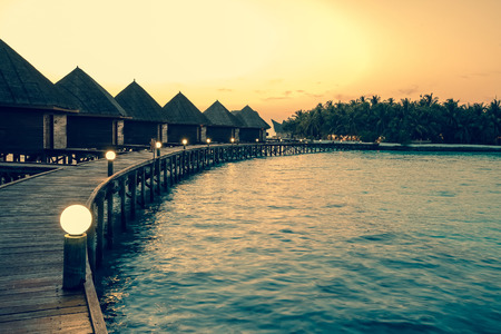 Maldives. houses on piles on water,with a retro effectの写真素材